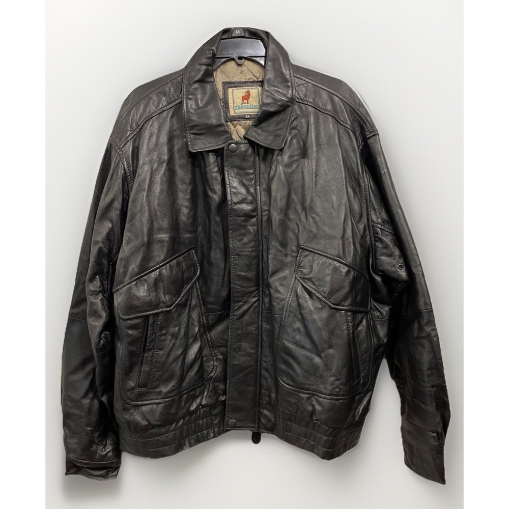 Ruggadier Black Lambskin Leather Bomber Jacket Men's Size 2XL Vintage 90's